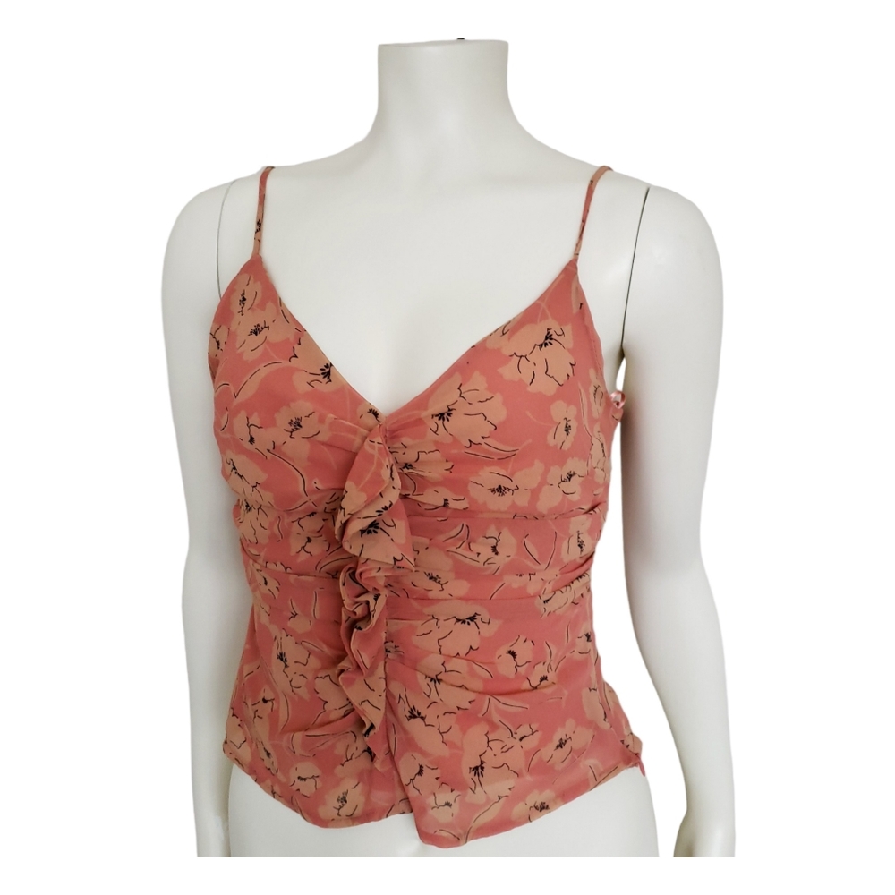 Astr Ruffled Shirred Clay Floral Cami Top